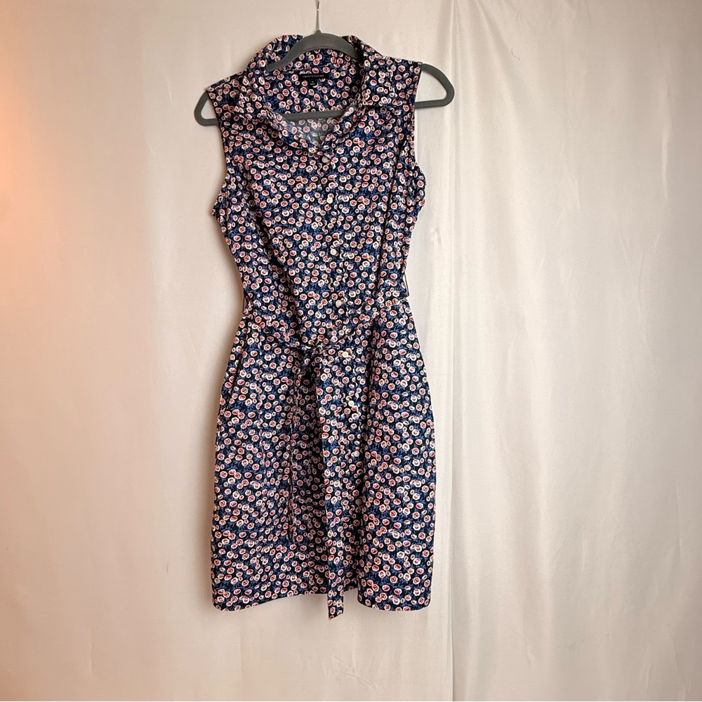 Tommy Hilfiger Sleeveless Shirt Dress Size | Navy Floral Print | Belted Size 12 - Picture 2 of 8